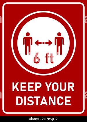 Halten Sie Ihren Abstand 6 Fuß oder 6 Fuß Vertikal rechteckig Social Distancing Instruction Symbol mit einem Seitenverhältnis von 3:4. Vektorbild. Stock Vektor