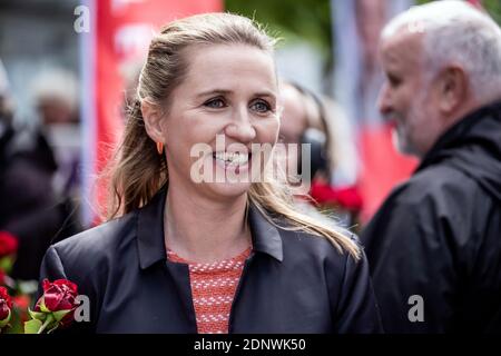 Albertslund, Dänemark. Mai 2019. Mette Frederiksen, dänische Sozialdemokratin und Politikerin, während eines Wahlkampfes im Rahmen der Wahlen 2019 in Dänemark. (Foto: Gonzales Photo - Kim M. Leland). Stockfoto