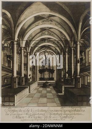 Georg Koppmann, Innenansicht der alten Michaeliskirche aus der St. Michaelis Gedenkmappe, Staatliche Landesbildstelle Hamburg, Sammlung zur Geschichte der Fotografie, Silbergelatinepapier, schwarz-weiß-positiv, Bildgröße: Höhe: 24 cm; Breite: 17.8 cm, signiert und datiert: recto u.: Exponiert G. KOPPMANN & Co, Hamburg, 1906, Grafik, Kircheninnenraum, Altar, Hamburg, die St. Michaelis Gedenkmappe ist die letzte von mehr als zehn Fotoportfolios aus Hamburg, die Georg Koppmann seiner Heimatstadt widmete. Stockfoto