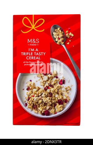 Box mit M&S Ich bin ein Kleinigkeit lecker Müsli all die Aromen von Kleinigkeit verpackt in ein Müsli isoliert auf weiß Hintergrund Stockfoto