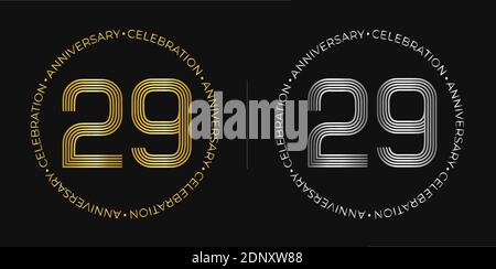 Geburtstag. Neunundzwanzig Jahre Jubiläum Feier Banner in goldenen und silbernen Farben. Kreisförmiges Logo mit Originalnummerndesign. Stock Vektor