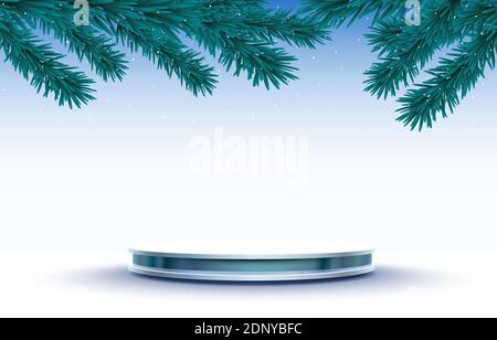 Bühne Podium mit Beleuchtung, Bühne Podium Szene mit für Preisverleihung auf farbigem Hintergrund. Vektorgrafik Stock Vektor