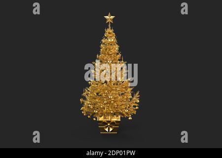 Golden geschmückter weihnachtsbaum. 3D-Rendering Stockfoto