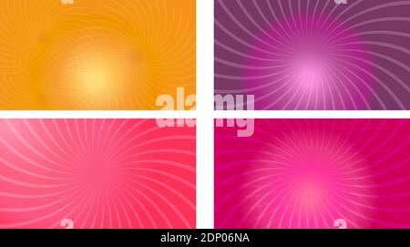 Set mit vier hellen, gradienten gestreiften Hintergründen im abstrakten Stil In Auflösung 16:9 Stock Vektor