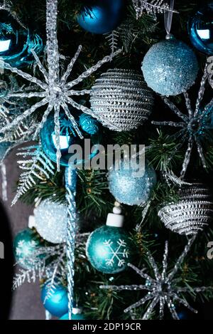 christmas tree with blue balls Stockfoto