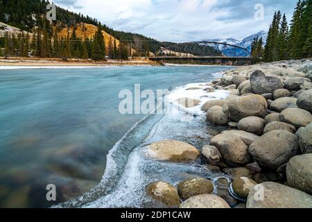 Alte Brücke Über Den Athabasca River Im Jasper National Park Stockfoto