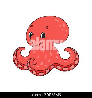 Octopus. Cute flache Vektor-Illustration in kindisch Cartoon-Stil. Witziger Charakter. Isoliert auf weißem Hintergrund Stock Vektor