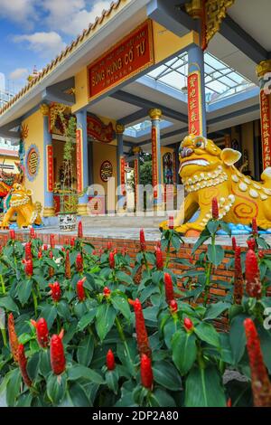 Fabelwesen in Sung Hung Pagode (Sung Hung Co TU), Tran Hung Dao Straße, Duong Dong Stadt, Phu Quoc Bezirk, Kien Giang Provinz, Vietnam, Asien Stockfoto