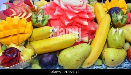 Frische Früchte. sortierte Früchte bunten Hintergrund. Stockfoto