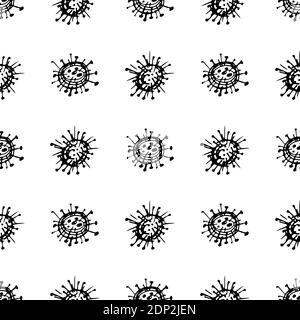 Nahtloses Muster von Coronavirus-Mikroben. Coronavirus 2019-nCoV. Doodle Einfache Linienelemente aus einem medizinischen Konzept. Bearbeitbare Mikrobe für Vektoranschläge. V Stock Vektor