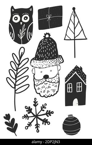 Große Reihe von Weihnachten doodles. Handgezeichnete Symbole. Weihnachten und Neujahr Scrapbook Aufkleber. Stockfoto