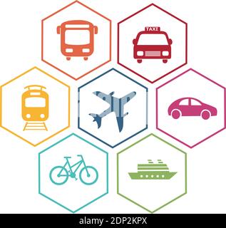 Farbige Symbole von Transportfahrzeugen Stock Vektor