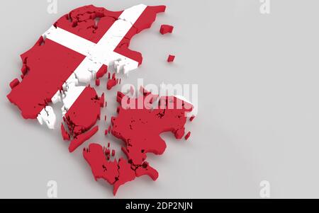 Dänemark Karte mit dänischer Flagge 3D-Rendering Stockfoto