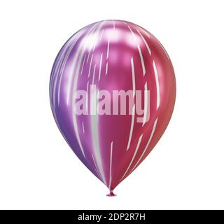 Ein lila gestreifter Ballon Nahaufnahme isoliert auf weiß, 3D-Render Stockfoto