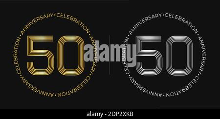 Geburtstag. 50 Jahre Jubiläumsfeier Banner in goldenen und silbernen Farben. Kreisförmiges Logo mit originalem Zifferndesign in eleganten Linien. Stock Vektor