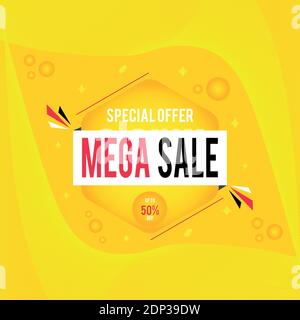 Mega Sale Banner mit Sonderangebot. Mega-Werbebanner. Verkauf Banner mit Mega Verkauf Zeichen. Stock Vektor