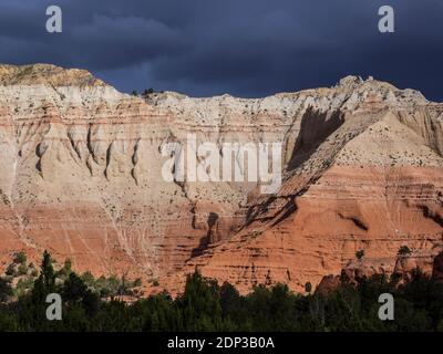 Cliffs and angry sky, view point near Basin Campground, Kodachrome Basin State Park, Cannonville, Utah. Stock Photo