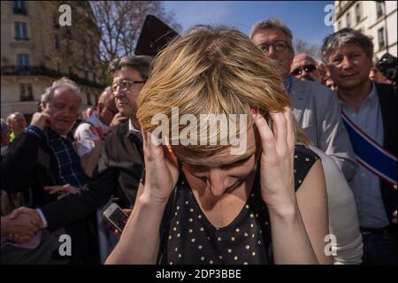 Clementine Autain nimmt am 9. April 2015 in Paris, Frankreich, an einem Protest Teil, der im Rahmen einer nationalen Mobilisierung gegen die Sparmaßnahmen der Regierung und für alternative Reformen stattfindet. Foto von Renaud Khanh/ABACAPRESS.COM Stockfoto