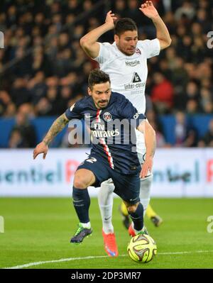 Ezequiel Lavezzi von Paris Saint-Germain während des französischen Fußballspiels L1 zwischen Paris Saint-Germain und dem FC Metz am 28 2015. April im Parc des Princes in Paris, Frankreich. Foto von Christian Liewig/ABACAPRESS.COM Stockfoto