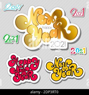 Aufkleber frohes neues Jahr 2021 Schnee Hintergrund Stock Vektor