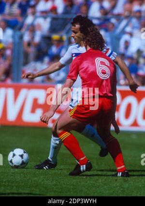 France's Michel Platini during the Group A First Round of the UEFA EURO 1984 Soccer match, France vs Belgium in Stade de la Beaujoire, Nantes, France on June 16th, 1984. France won 5-0. Photo by Henri Szwarc/ABACAPRESS.COM Stock Photo