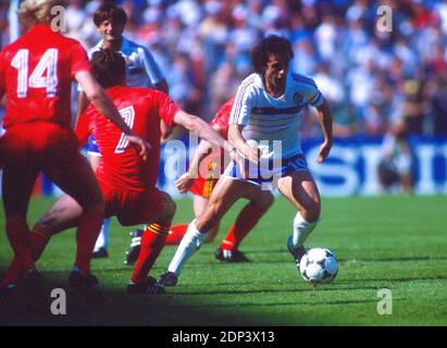 France's Michel Platini during the Group A First Round of the UEFA EURO 1984 Soccer match, France vs Belgium in Stade de la Beaujoire, Nantes, France on June 16th, 1984. France won 5-0. Photo by Henri Szwarc/ABACAPRESS.COM Stock Photo