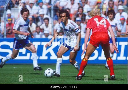 France's Michel Platini during the Group A First Round of the UEFA EURO 1984 Soccer match, France vs Belgium in Stade de la Beaujoire, Nantes, France on June 16th, 1984. France won 5-0. Photo by Henri Szwarc/ABACAPRESS.COM Stock Photo