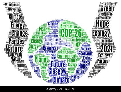 COP 26 in Glasgow Wort Cloud Konzept Stockfoto