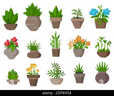 Topfpflanze Cartoon Design Element gesetzt, isolierte Farbvektor, horizontal Stock Vektor