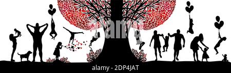 Abstrakter Baum mit Herzen. Familie Im Freien. Vektorgrafik Stock Vektor