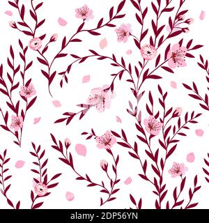 Der nahtlose Hintergrund des Sprigs mit Sakura. Vektorgrafik Stock Vektor
