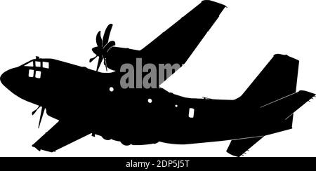 Militär Transport Flugzeug Flugzeug Silhouette Vektorgrafik auf weißem Hintergrund Stock Vektor