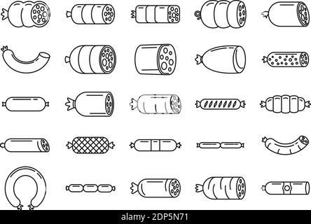 Sausage Fresh Icons set, skizzieren Stil Stock Vektor