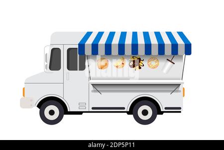 Weißer Foodtruck auf weißem Hintergrund Stock Vektor