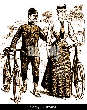 Großbritannien im Jahr 1900. Polizei Fahrräder die Verwendung von Fahrrädern durch die Polizei (einschließlich Dreiräder) begann in den späten 1890er Jahren. Cycles ermöglichte es dem Polizisten, in beiden Städten und auf dem Land zu patrouillieren. Frauen auf dem Fahrrad wurden als "unladylike" angesehen und die neu gebildete Fahrradpolizei verhaftete sie oft wegen gefährlichen Radfahrens, um sie zu entmutigen. Stockfoto