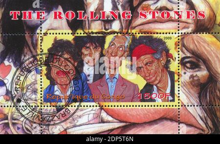 KONGO - UM 2009: Briefmarke gedruckt von Kongo, zeigt Rolling Stones, um 2009 Stockfoto