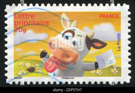 FRANKREICH - UM 2007: Briefmarke gedruckt von Frankreich, zeigt Kuh, um 2007 Stockfoto