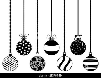 Gruppe von verschiedenen hängenden Weihnachtsdekorationen Stockfoto