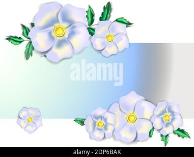 Rahmen mit Seidenblumen in hellblauen Farben, sehr weich aussehend Stock Vektor