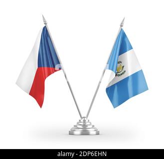 Guatemala und Tschechische Republik Tischflaggen isoliert auf weißem 3D Rendering Stockfoto