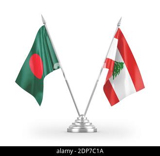Libanon und Bangladesch Tischflaggen isoliert auf weißem 3D-Rendering Stockfoto