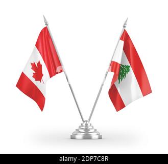 Libanon und Kanada Tischflaggen isoliert auf weißem 3D-Rendering Stockfoto