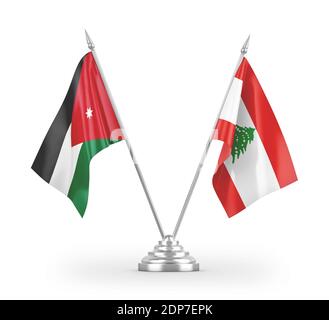 Libanon und Jordanien Tischflaggen isoliert auf weißem 3D-Rendering Stockfoto