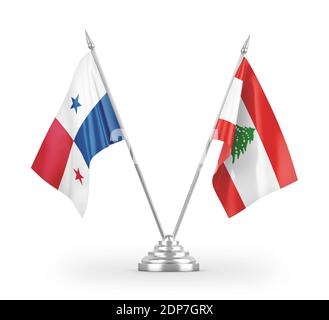 Libanon und Panama Tischflags isoliert auf weißem 3D-Rendering Stockfoto