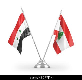 Libanon und Syrien Tischflaggen isoliert auf weißem 3D-Rendering Stockfoto