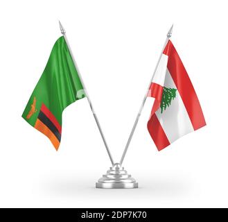 Libanon und Sambia Tischflags isoliert auf weißem 3D-Rendering Stockfoto