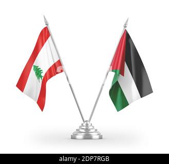 Jordan und Libanon Tischflaggen isoliert auf weißem 3D-Rendering Stockfoto
