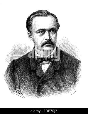 Gravurportrait von Hermann Ludwig Ferdinand von Helmholtz (1821-1894) Deutscher Physiker, Arzt und Philosoph der Wissenschaft und Wahrnehmung Stockfoto