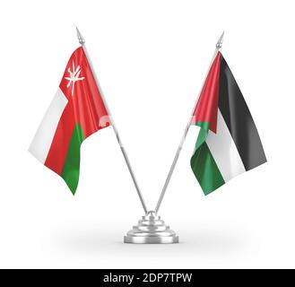 Jordan und Oman Tischflags isoliert auf weißem 3D-Rendering Stockfoto