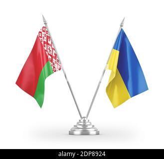 Ukraine und Weißrussland Tabelle Fahnen isoliert auf weißem 3D-Rendering Stockfoto